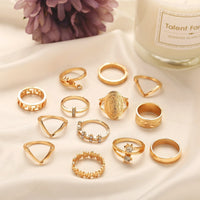 Load image into Gallery viewer, 13 Piece Medallion Ring Set With Austrian Crystals 18K Gold Plated Ring ITALY Design
