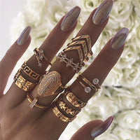 Load image into Gallery viewer, 13 Piece Medallion Ring Set With Austrian Crystals 18K Gold Plated Ring ITALY Design
